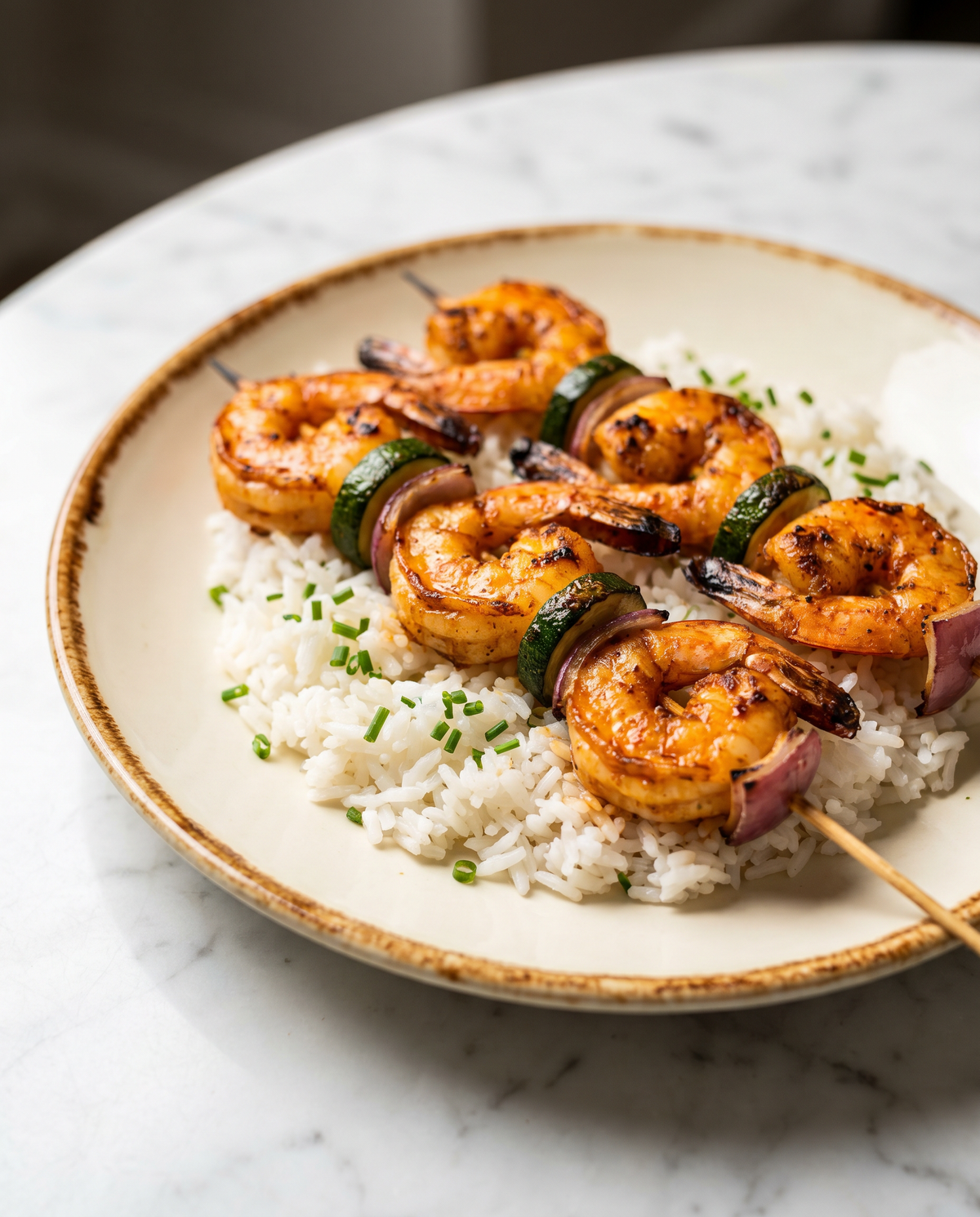 Shrimp Skewer with Rice and Aioli