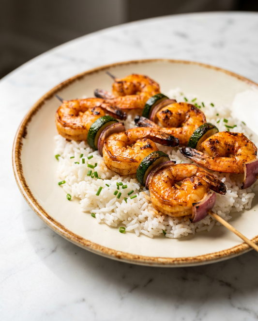 Shrimp Skewer with Rice and Aioli